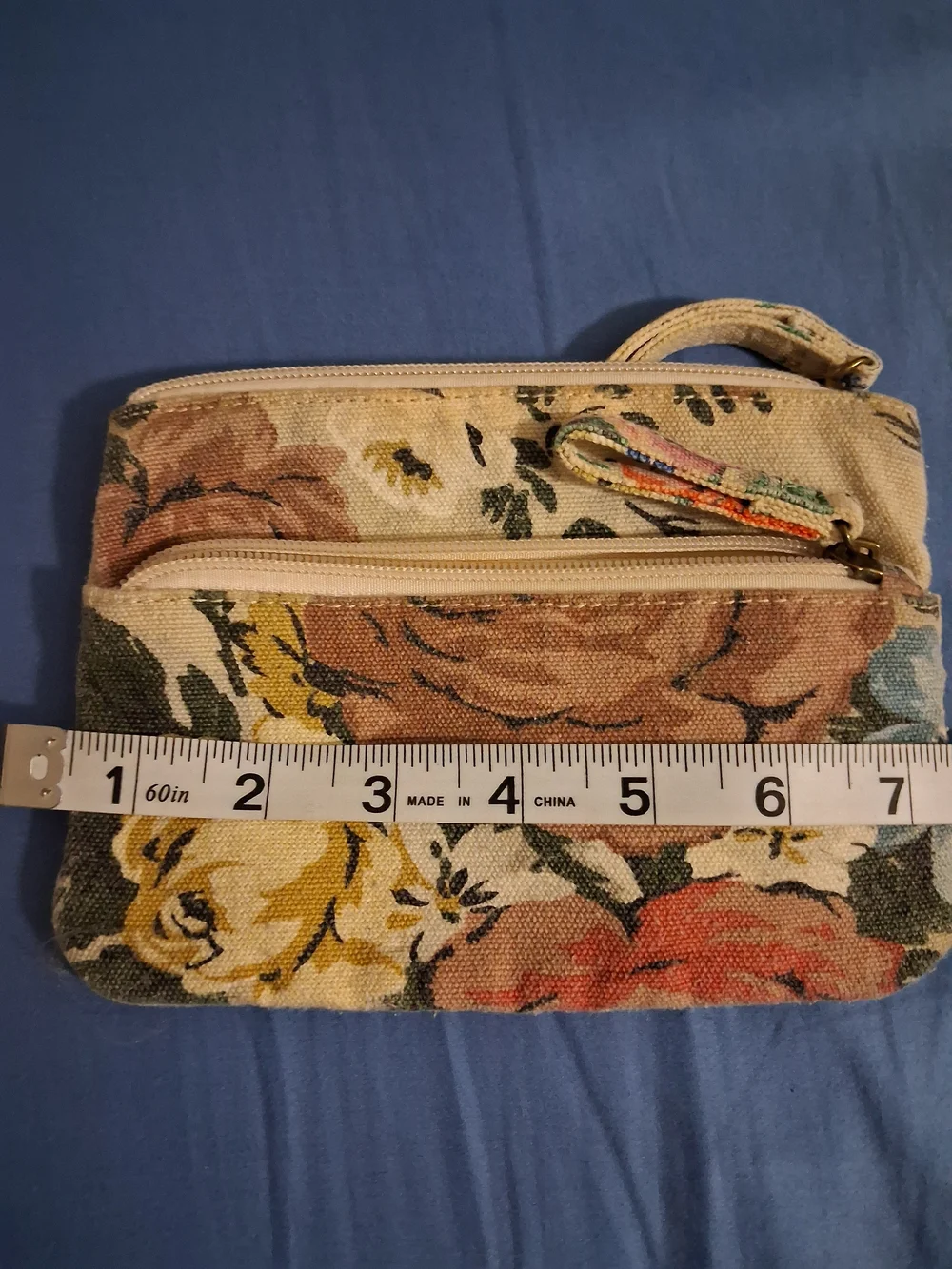 Maurices Floral Canvas Wristlet in Beige with Multicolor Flowers